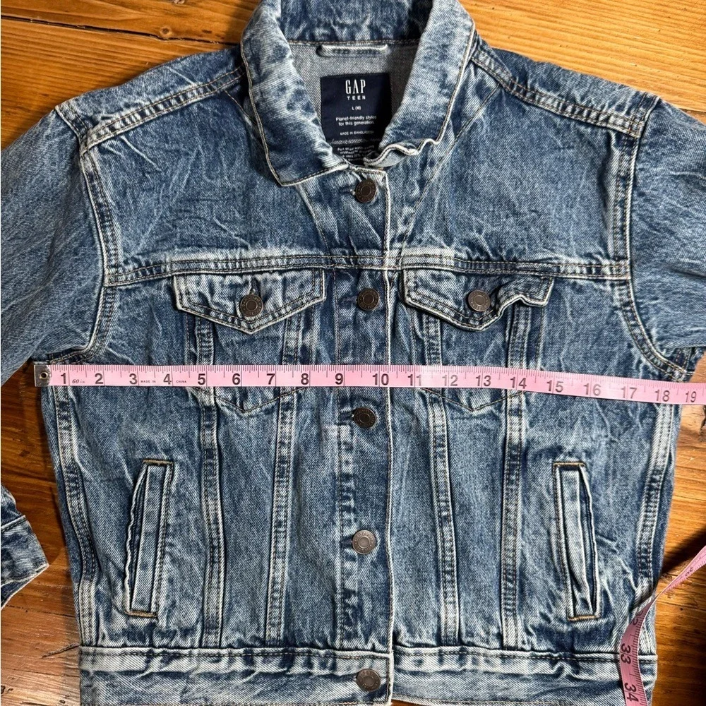 Gap Girls Teen Medium Wash Oversized Denim Jacket relaxed fit 100% cotton L (10)